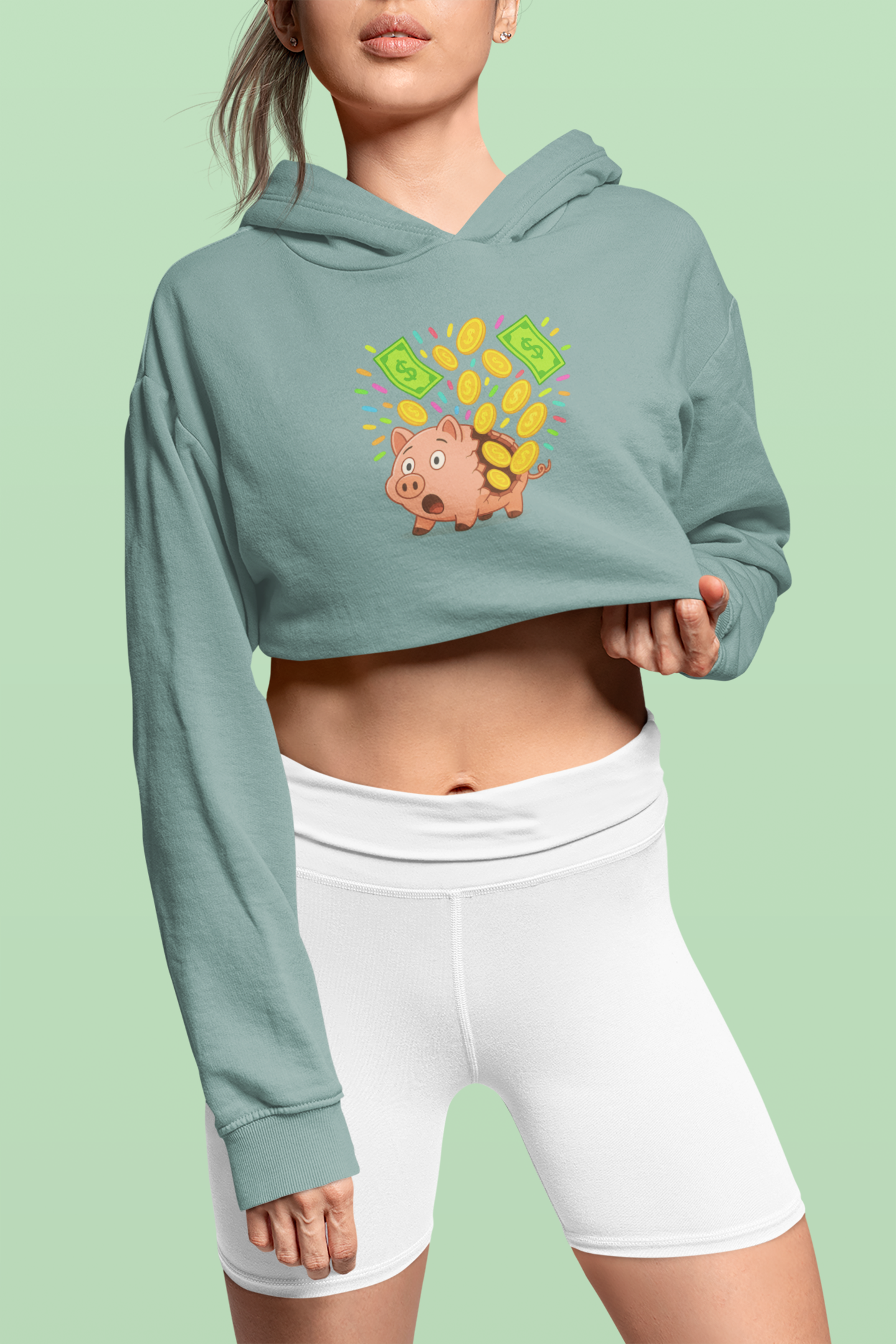Broken Piggy Bank - Cropped Hooded Sweatshirt