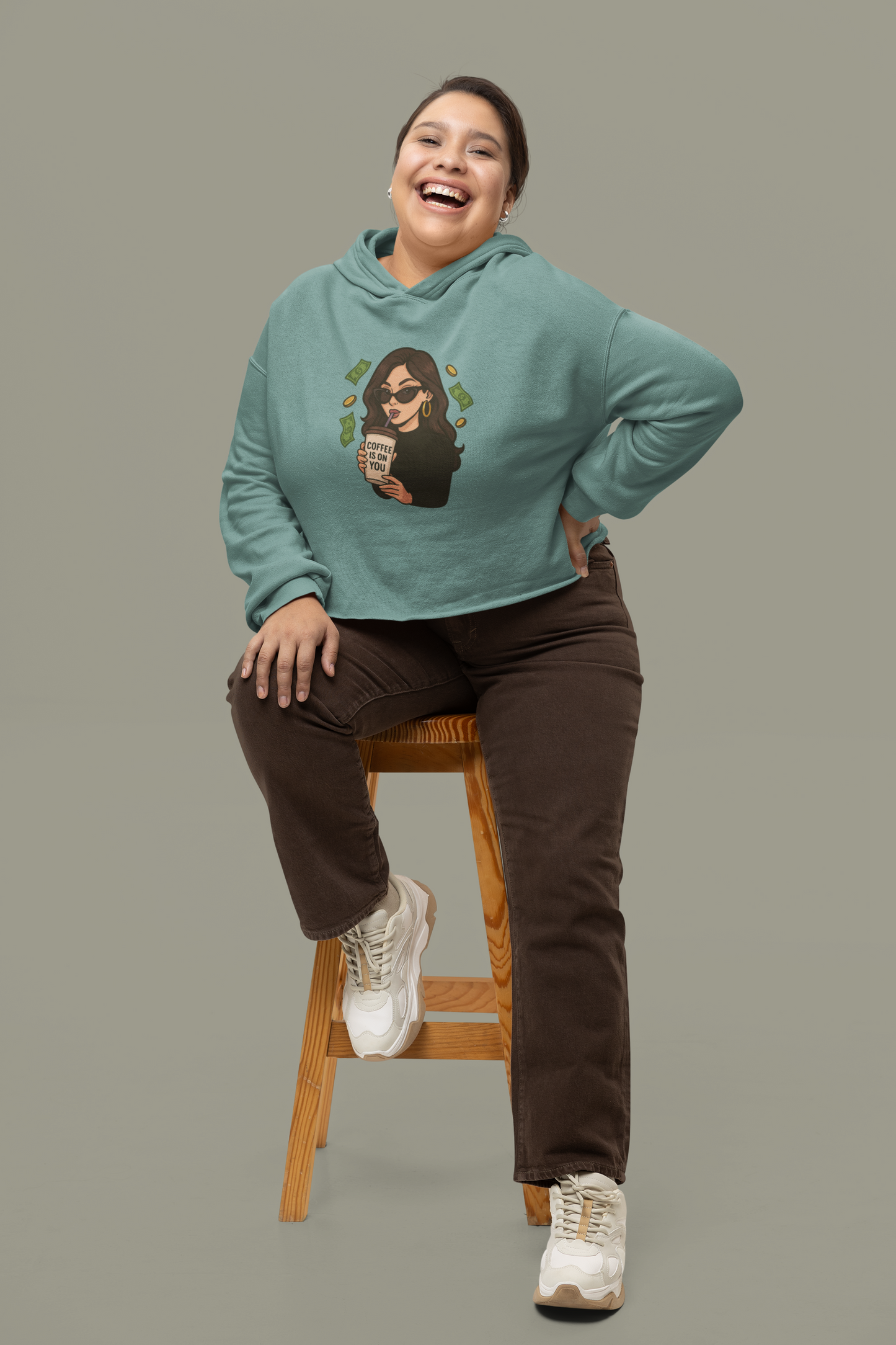 Coffee Is On You - Cropped Hooded Sweatshirt
