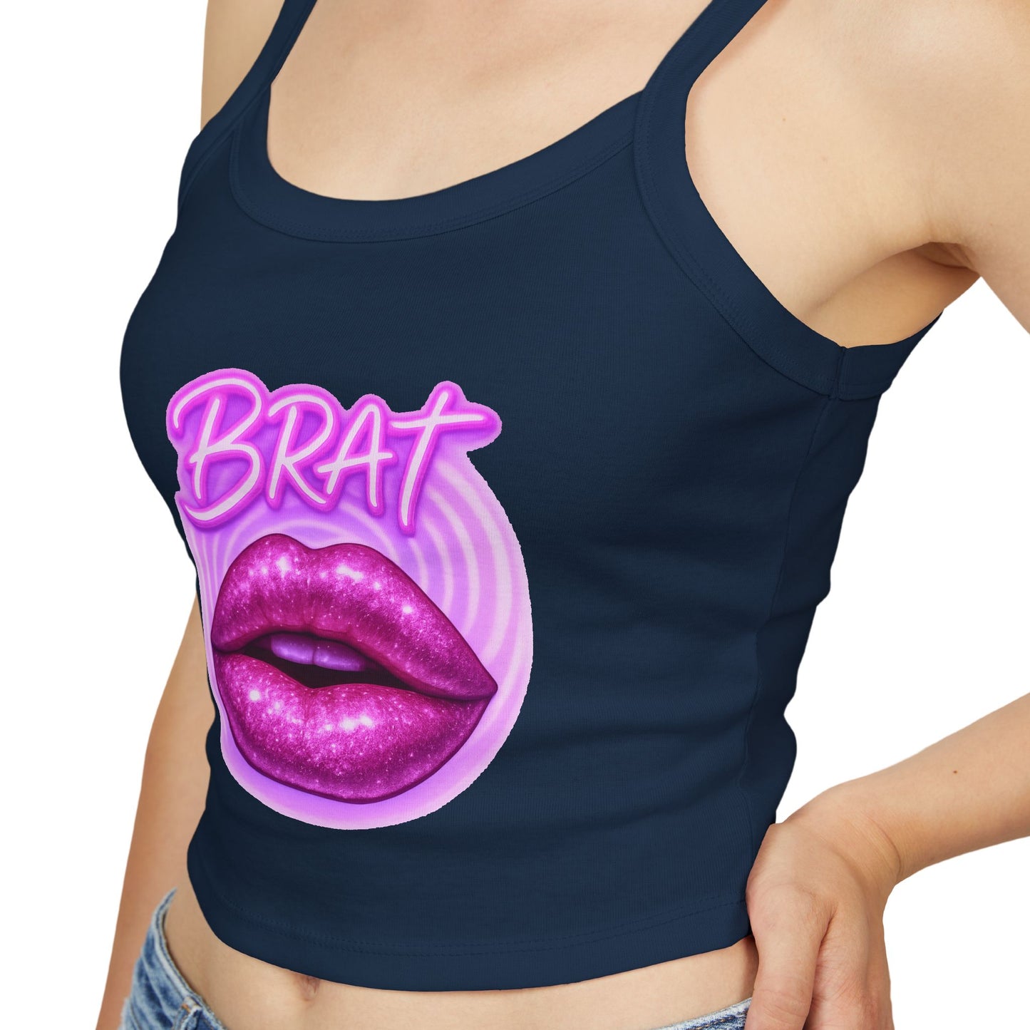 Glittery 'Brat' Lips - Women's Spaghetti Strap Tank Top