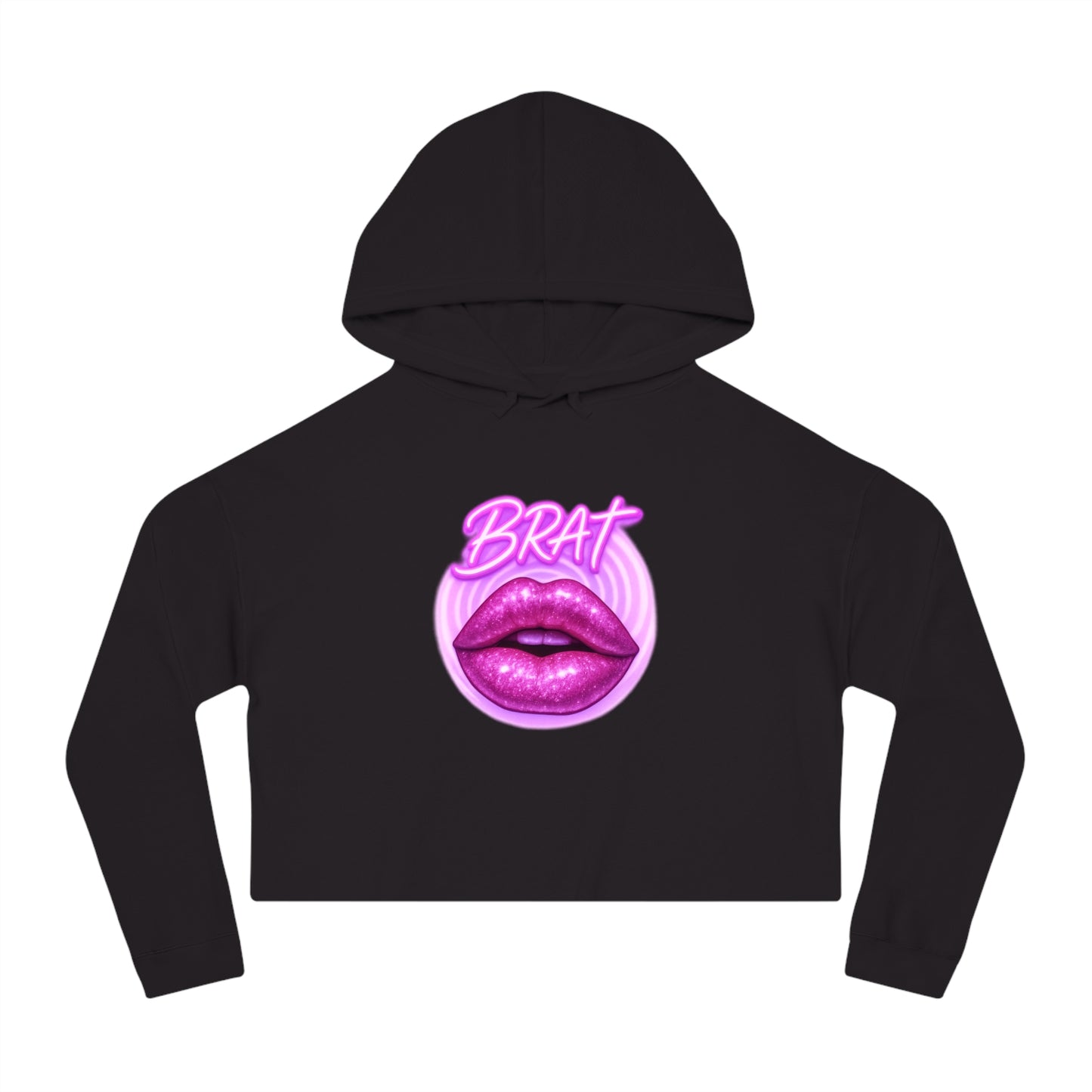 Glittery 'BRAT' Lips - Cropped Hooded Sweatshirt