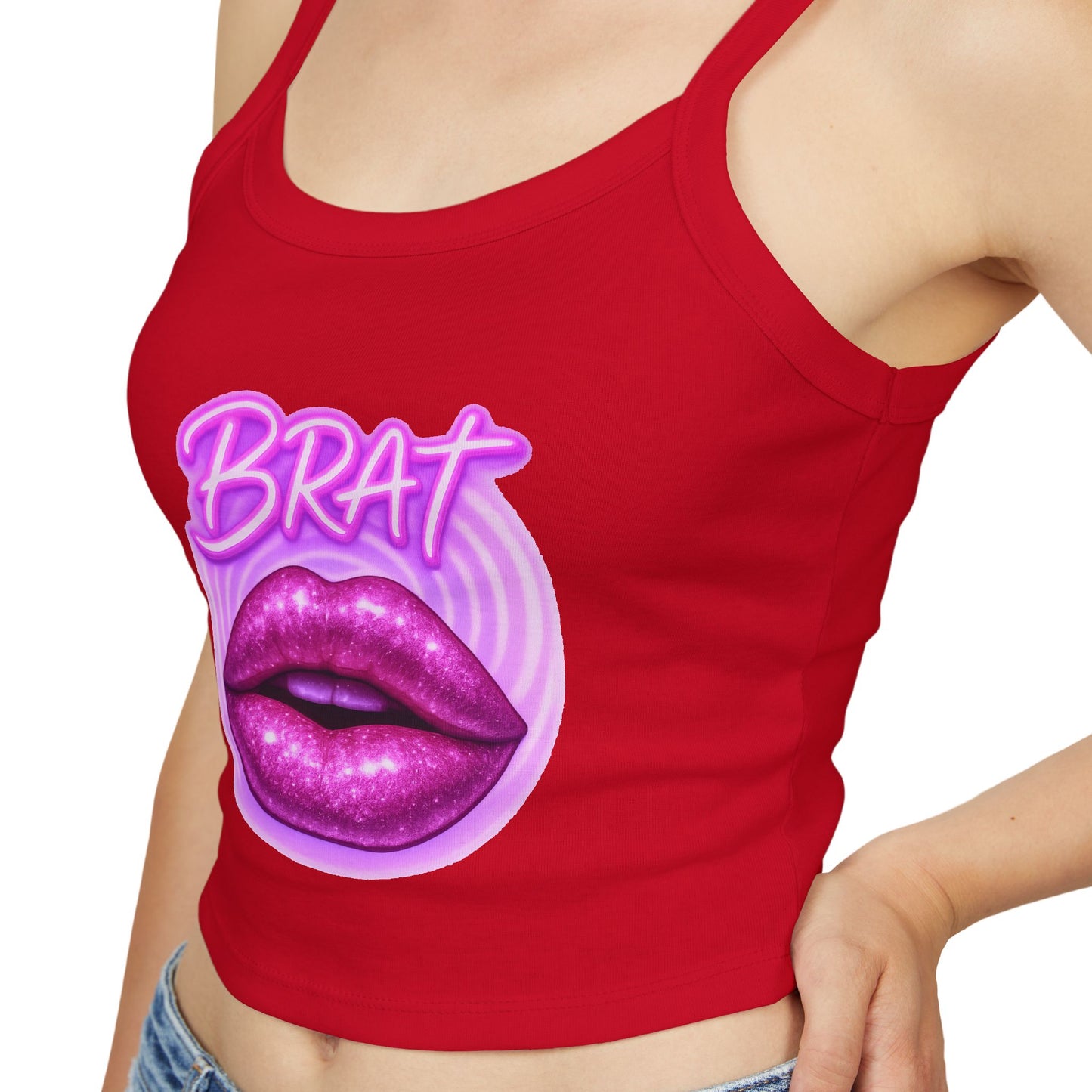 Glittery 'Brat' Lips - Women's Spaghetti Strap Tank Top