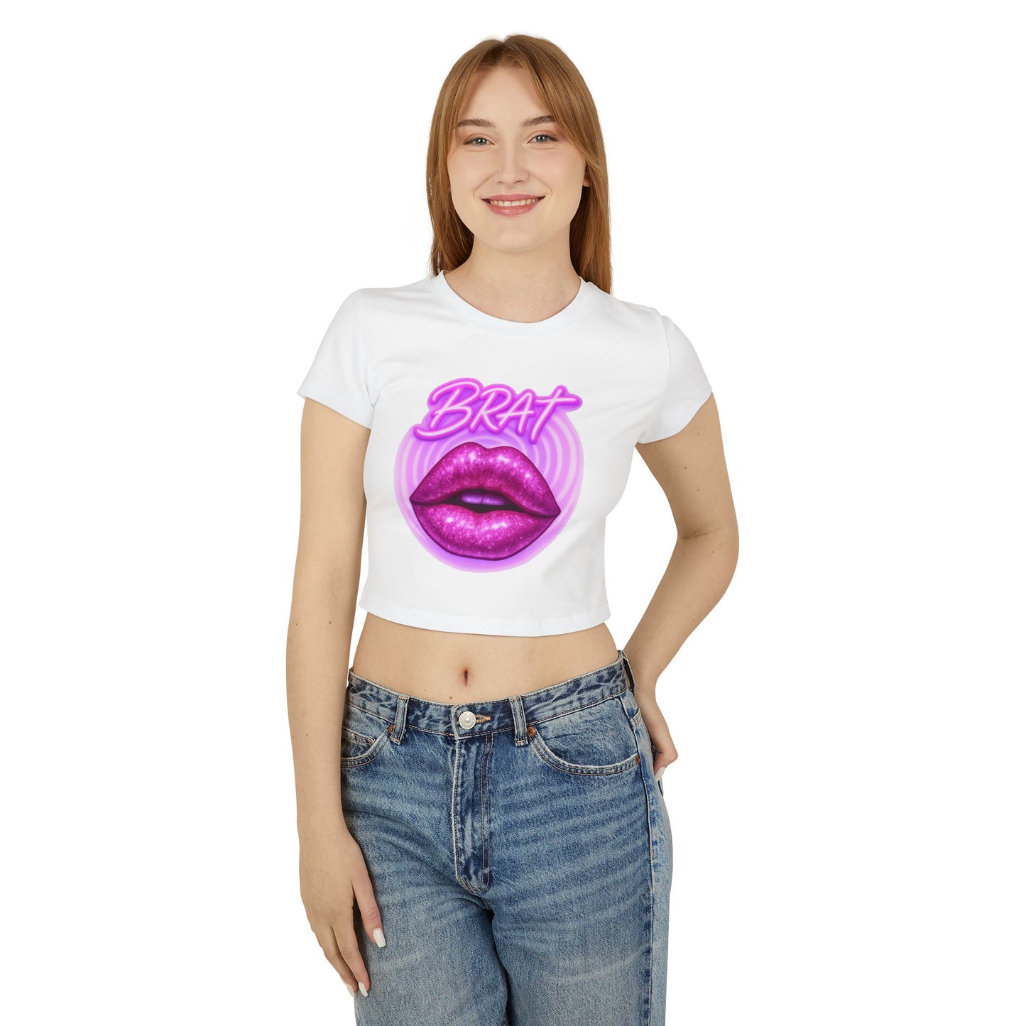 Glittery 'BRAT' Lips - Women's Baby Tee
