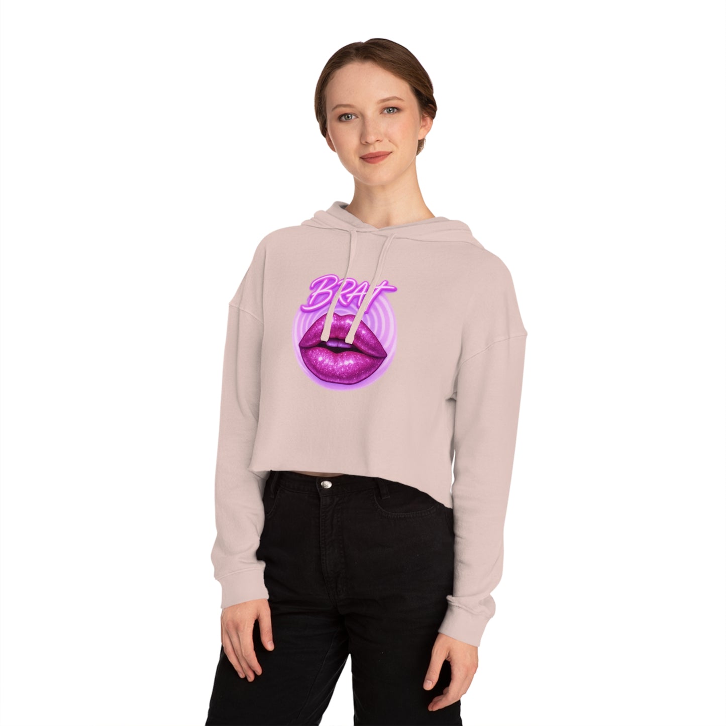 Glittery 'BRAT' Lips - Cropped Hooded Sweatshirt