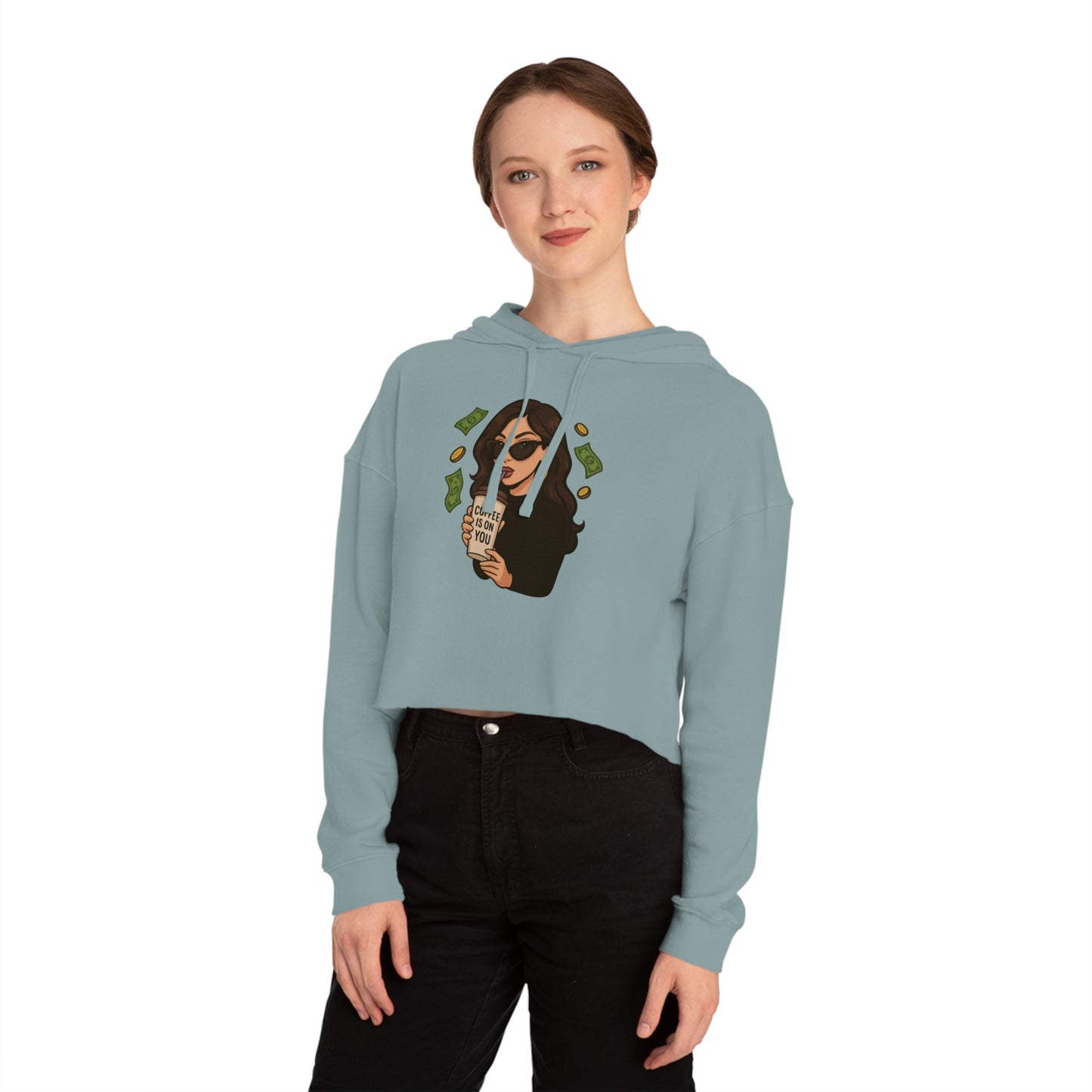 Coffee Is On You - Cropped Hooded Sweatshirt
