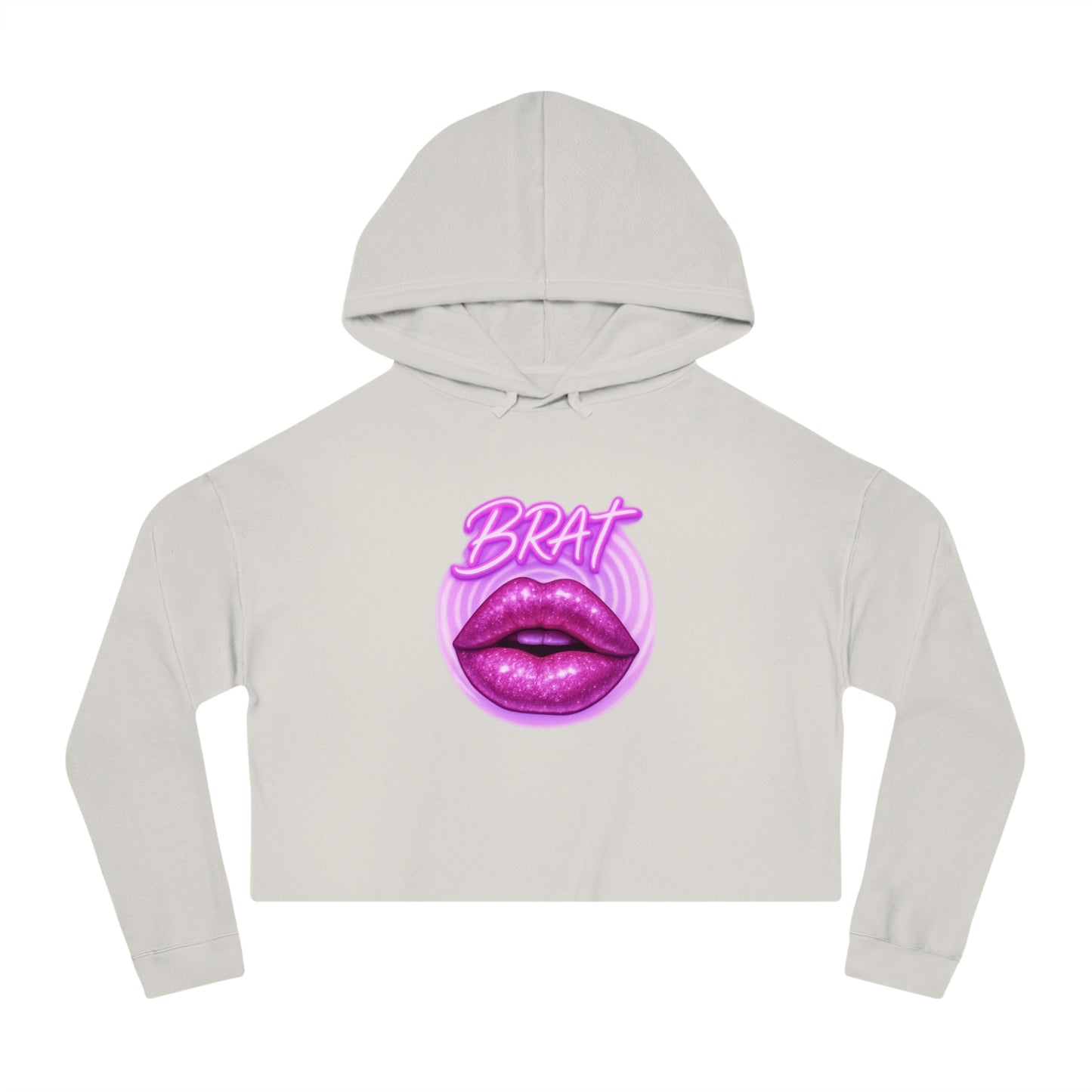 Glittery 'BRAT' Lips - Cropped Hooded Sweatshirt