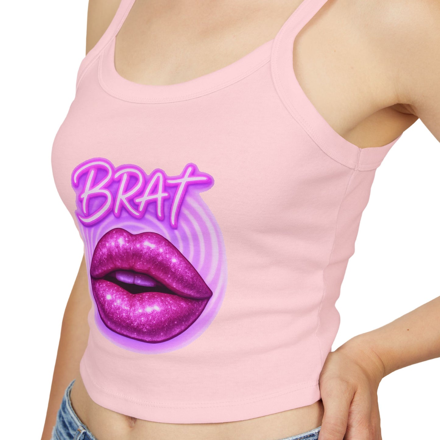 Glittery 'Brat' Lips - Women's Spaghetti Strap Tank Top