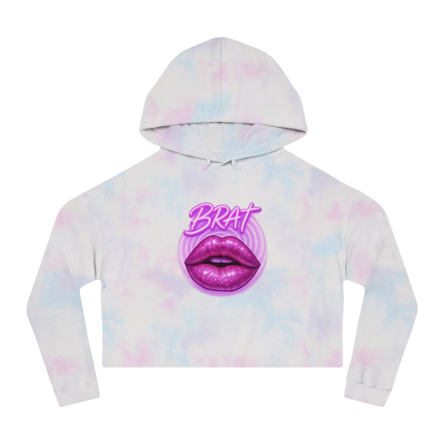 Glittery 'BRAT' Lips - Cropped Hooded Sweatshirt