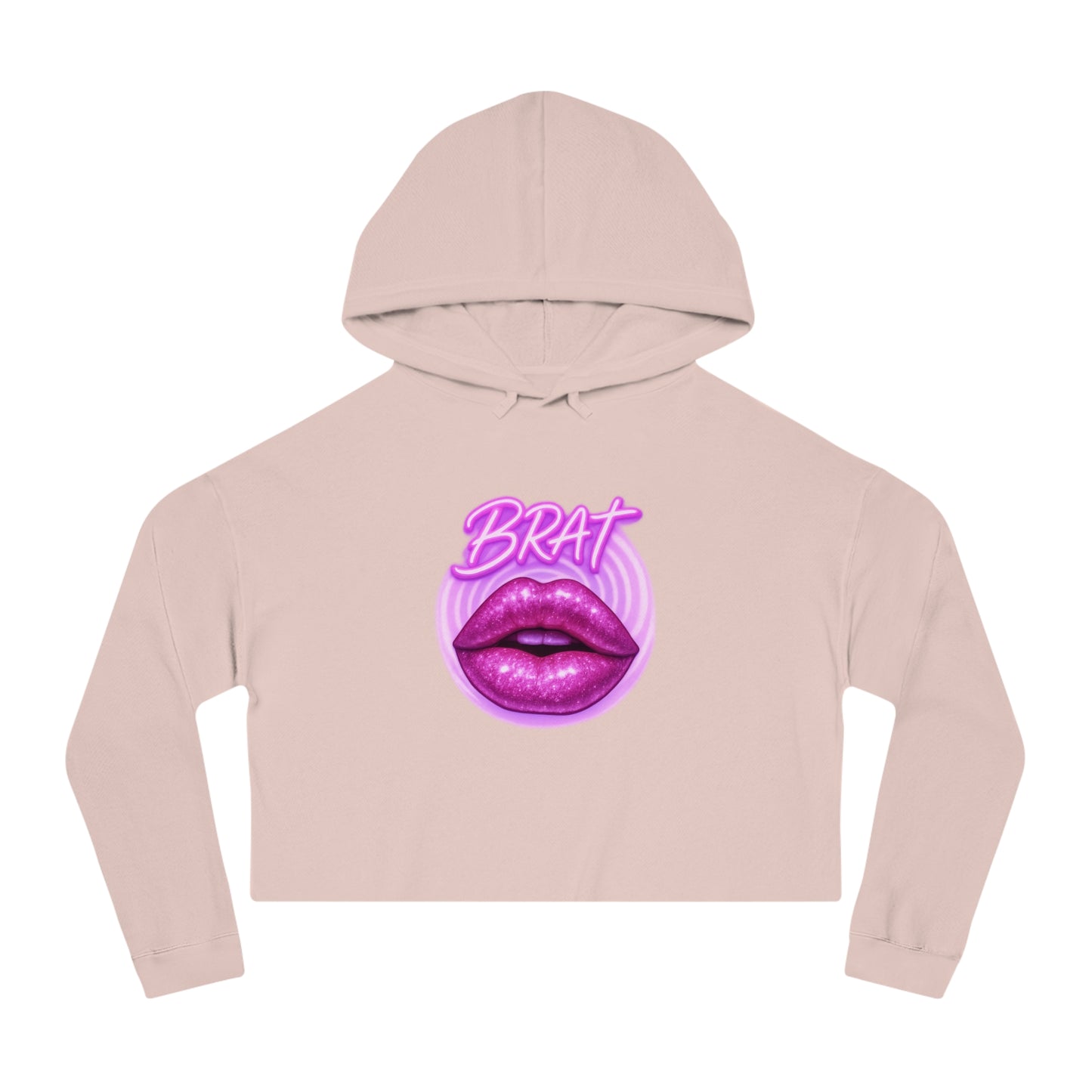 Glittery 'BRAT' Lips - Cropped Hooded Sweatshirt