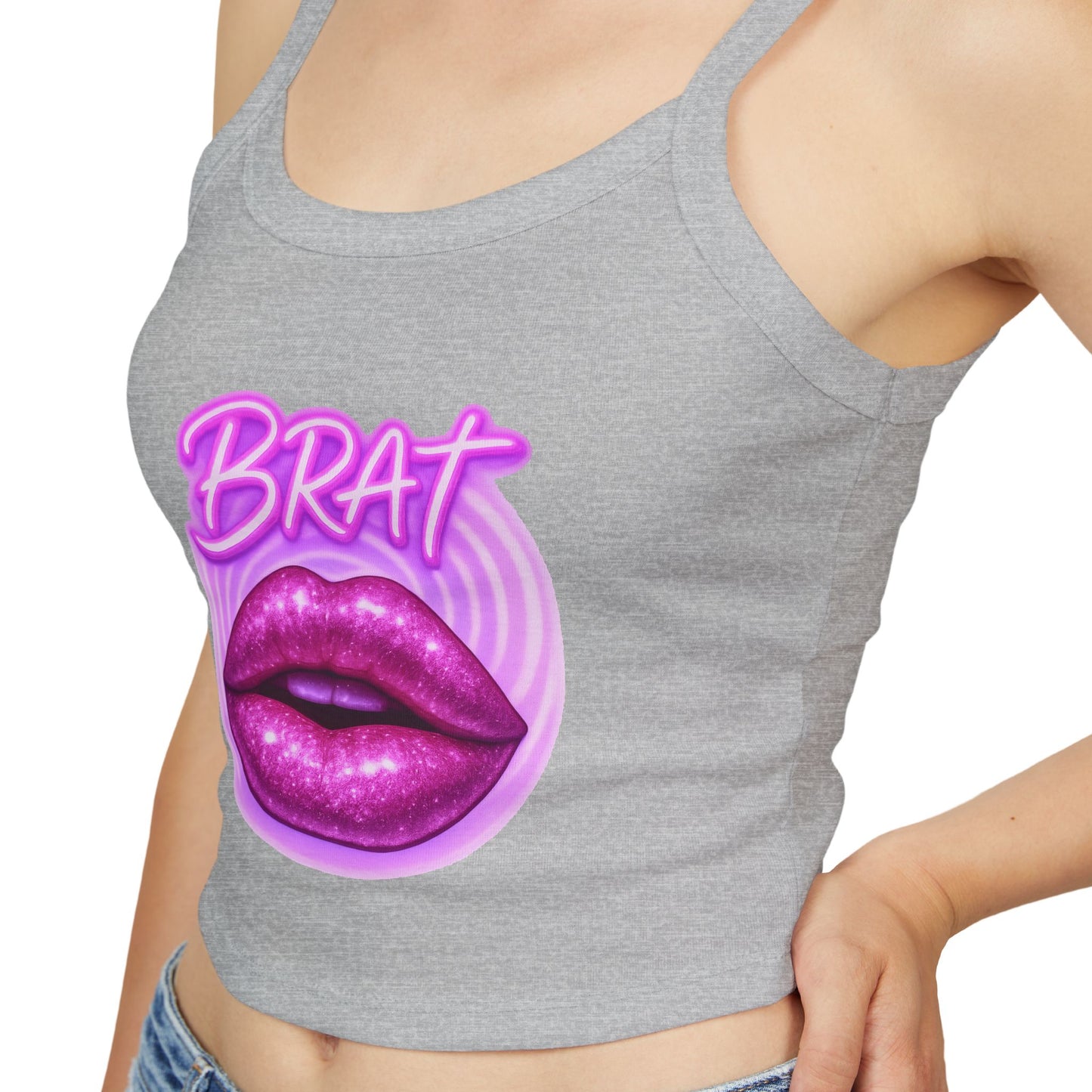 Glittery 'Brat' Lips - Women's Spaghetti Strap Tank Top