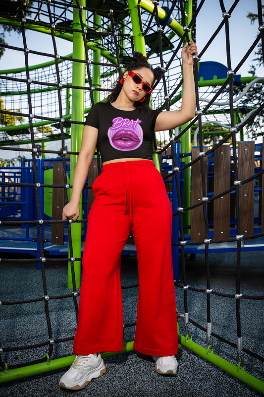 Glittery 'BRAT' Lips - Women's Baby Tee