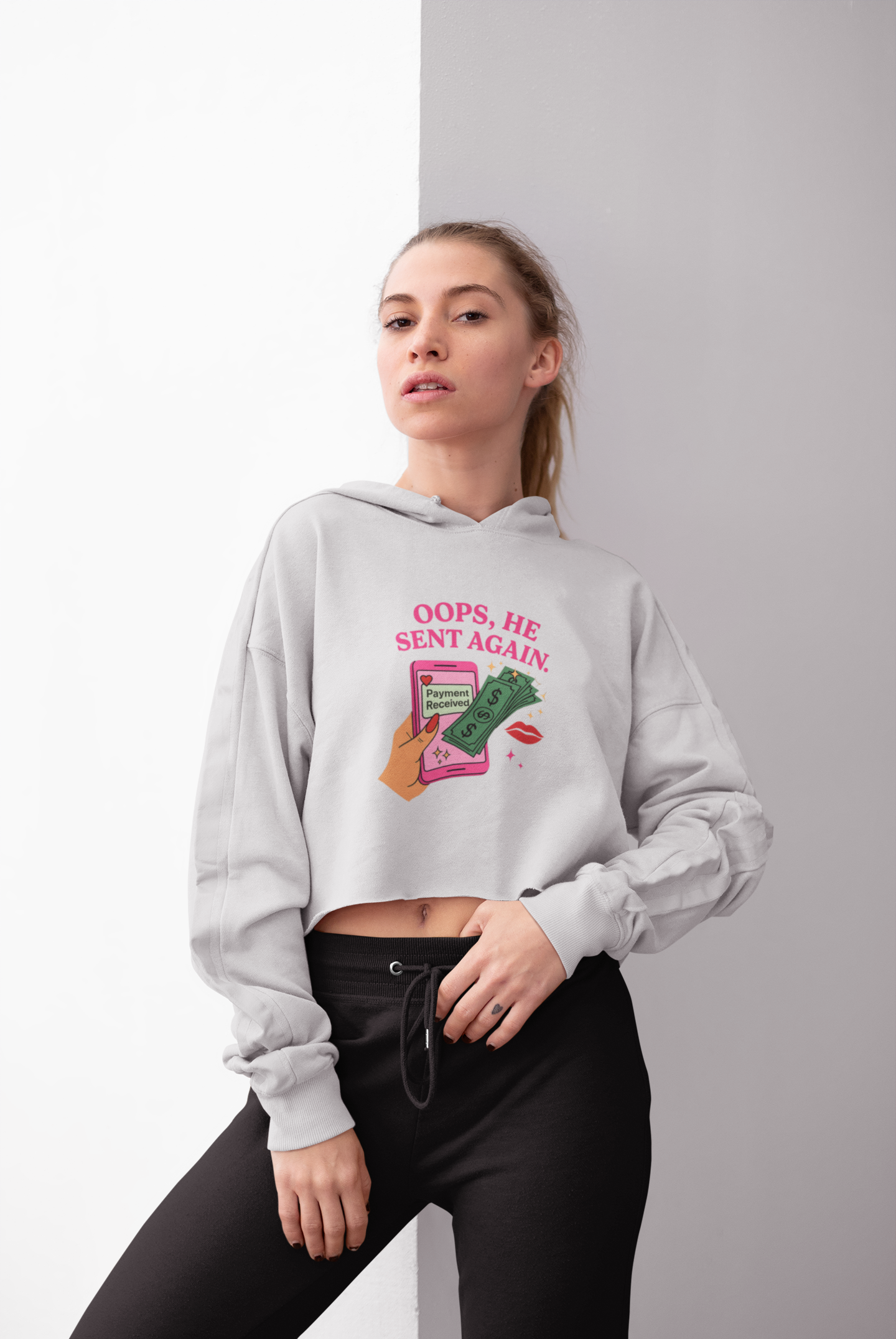 Oops, he sent again - Cropped Hooded Sweatshirt