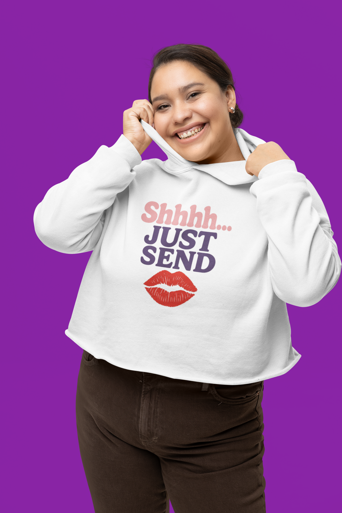 Shhhh... Just Send - Cropped Hooded Sweatshirt