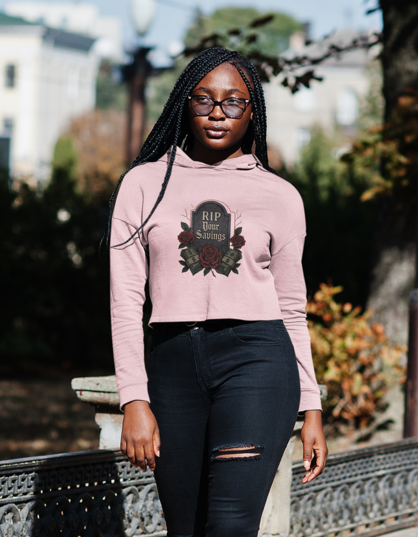 RIP to your savings - Cropped Hooded Sweatshirt