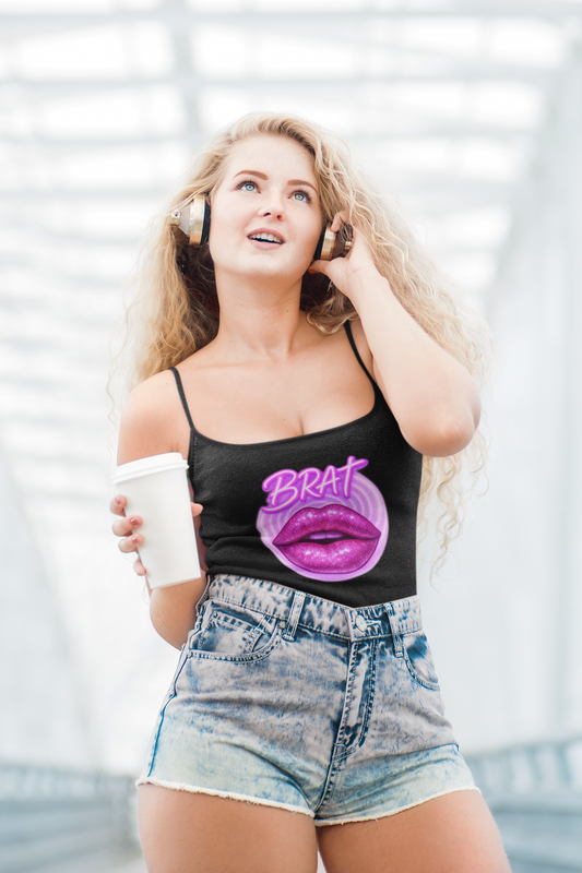 Glittery 'Brat' Lips - Women's Spaghetti Strap Tank Top