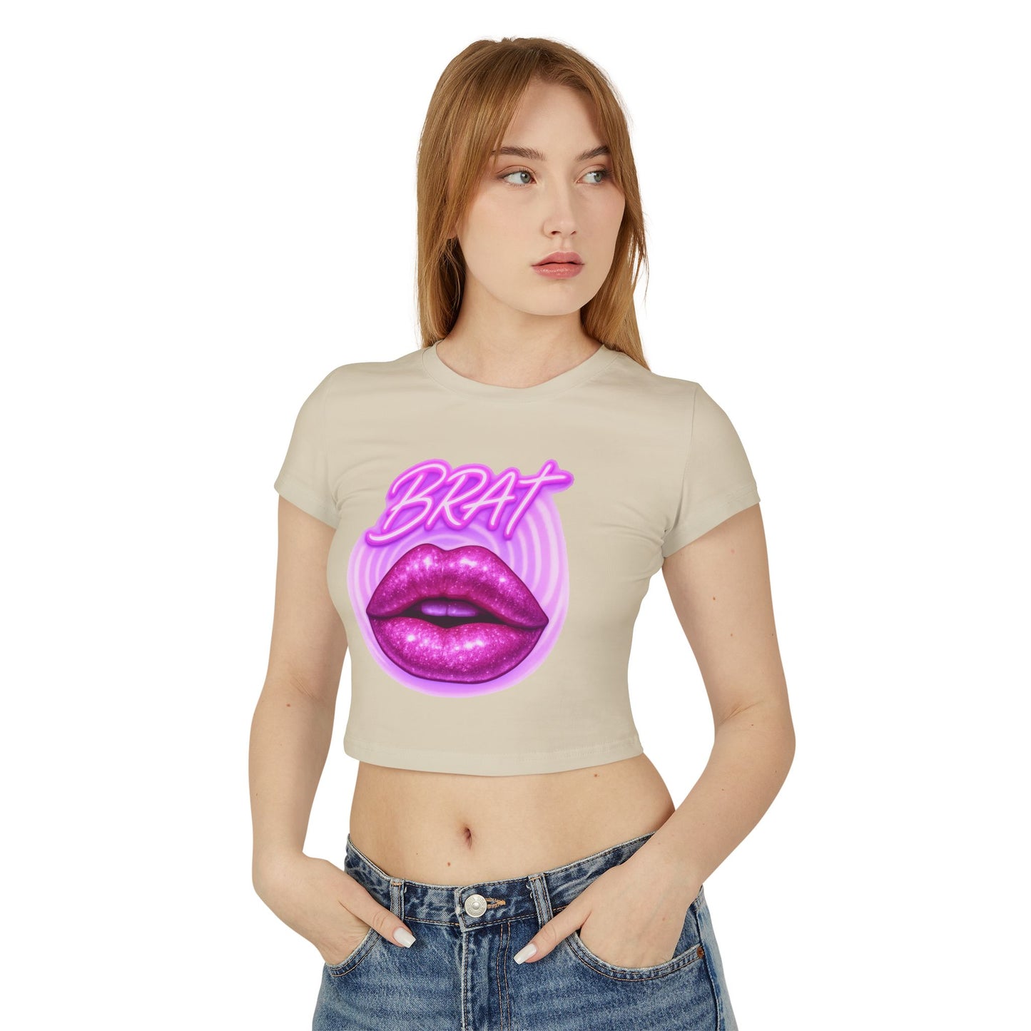 Glittery 'BRAT' Lips - Women's Baby Tee