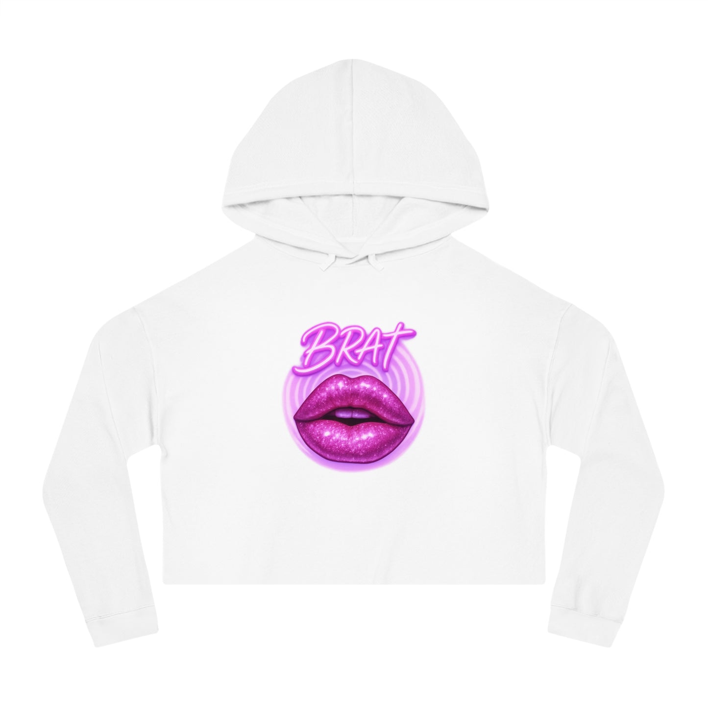 Glittery 'BRAT' Lips - Cropped Hooded Sweatshirt