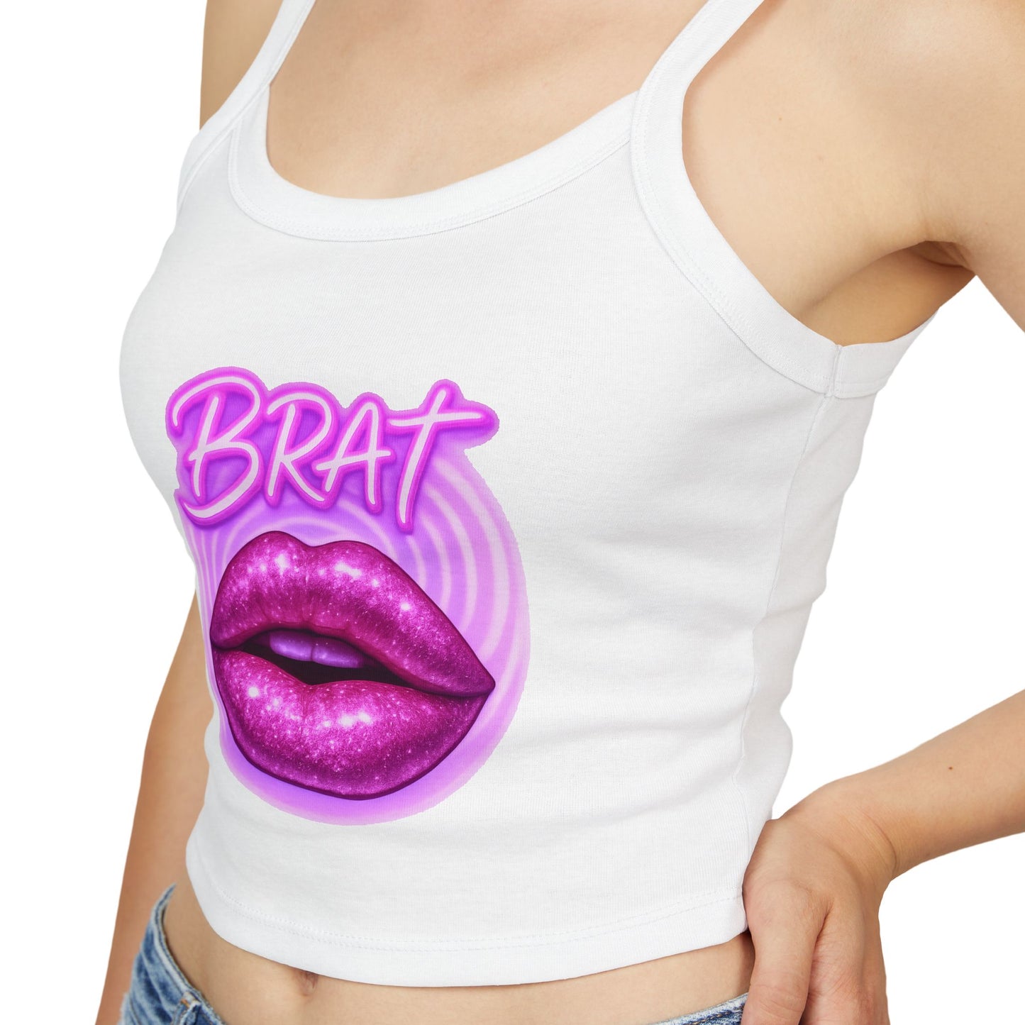 Glittery 'Brat' Lips - Women's Spaghetti Strap Tank Top