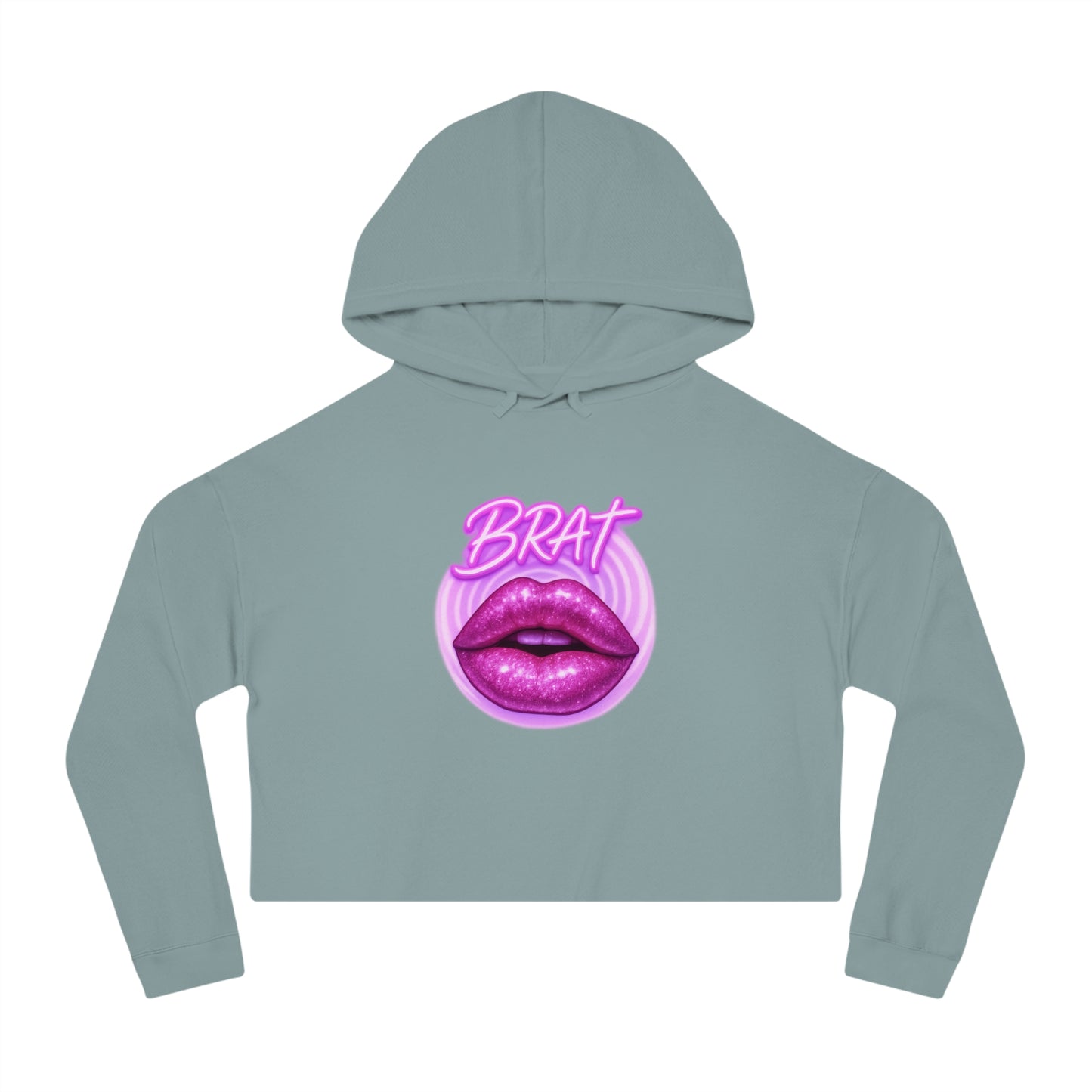 Glittery 'BRAT' Lips - Cropped Hooded Sweatshirt